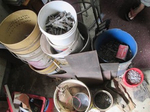 Misc buckets of scrap lead pieces and bb-style pellets