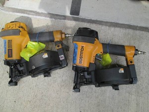 Pair of Bostitch pneumatic nailers both with small air leak near trigger BUT new trigger valve kit attached
