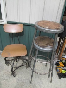 Metal shop stools and rolling office chair