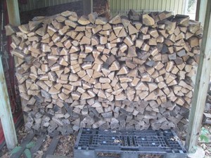 Wall of cut and dried firewood