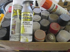 Box of assorted color spray paints