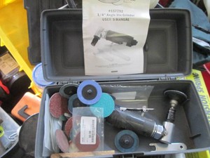 2in pneumatic air sander in toolbox with accessories