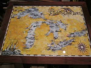 Framed map showing Shipwrecks of the Great Lakes