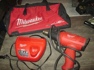 Milwaukee fuel softside tool bag, Milwaukee heat gun and m12 charger