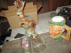 Collectible glassware, mug and ludded Deer decanter
