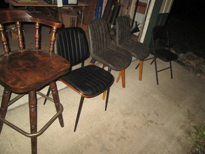 Variety of wood chairs, swivel stool and metal folding chair