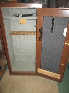 Sturdy metal multi-lock gun safe cabinet with interior light as shown approx 22x28x61in