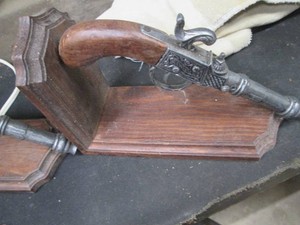 Revolver themed wooden framed book ends
