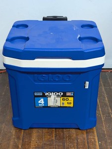 Igloo Latitude 60qt Rolling Cooler - Blue Wheels, Retractable Handle, One-Hand Opening