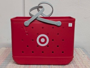 Bogg Bag Original Bullseye Tote Bag - Red Hardside Vinyl Handbag with Removable Pouch