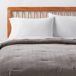 FullQueen Corduroy Plaid Comforter Gray - Room Essentials