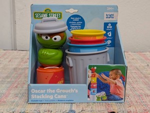 Bright Starts Sesame Street Oscar the Grouchs Stacking Cans Stackable Cups, Ages 3-12 months