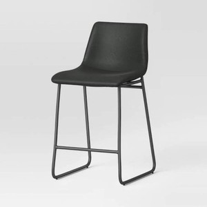 Bowden Faux Leather Counter Height Barstool Dark Gray - Threshold Upholstered Metal Legs