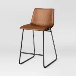 24 Bowden Faux Leather Counter Height Barstool with Footrest Caramel - Threshold