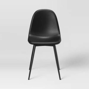 2pk Copley Dining Chairs Faux Leather Midnight Black - Threshold Upholstered, Metal Legs, Mid-Century Modern
