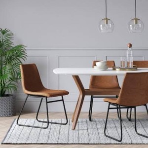 2pk Bowden Faux Leather Dining Chairs with Black Legs Caramel - Threshold