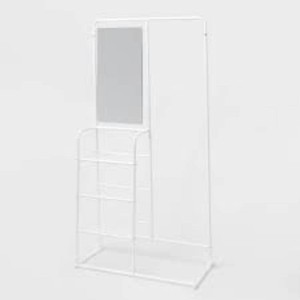 Metal Garment Rack with Mirror and Shelving White - Brightroom