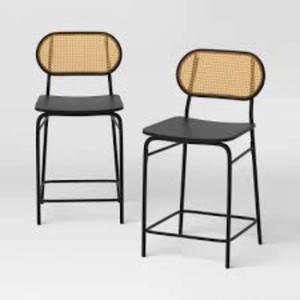 Set of 2 24 Wicker Back Metal Counter Height Barstool with Footrest Black - Room Essentials