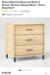 Mixed Material Wood and Metal 3 Drawer Dresser Natural Wood - Room Essentials