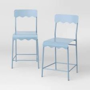 Set of 2 24 Wavy Metal Counter Height Barstool with Footrest Blue - Room Essentials