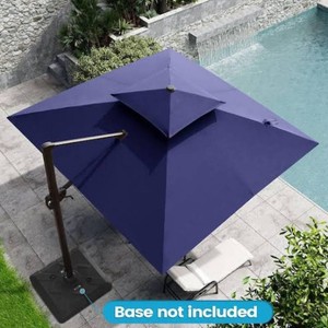 10 ft. x 10 ft. Tiltable Patio Cantilever Umbrella in Navy Blue Double Top Outdoor Offset Umbrella with Cross Stand