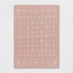 4x56 Vintage Kids Rug Pink - Pillowfort Geometric Pattern, Modern Vintage Style, Indoor Playroom Decor