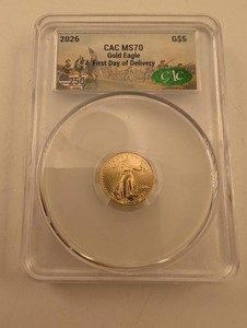 2026 American Gold Eagle CAC MS70 First Day of Delivery G$5