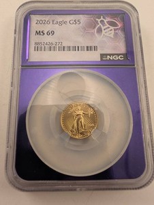 2026 American Gold Eagle $5 NGC MS69 110 Oz Fine Gold
