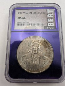 1977 Mo Mexico Silver 100 Pesos NGC MS66