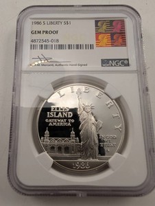 1986-S Liberty Silver Dollar NGC Gem Proof Mercanti Signed