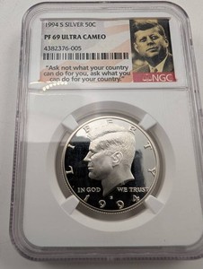 1994-S 90% Silver Kennedy Half Dollar NGC PF69 Ultra Cameo