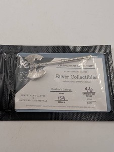 Baldurs Labrys 999 Pure Silver Collectible With COA