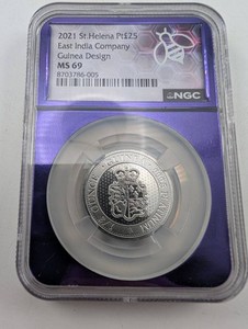 2021 St. Helena East India Company Guinea Design NGC MS 69 13 Oz Platinum