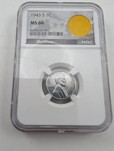 NGC 1943-S Lincoln Cent MS66 & WWII Parachute Fragment (Lot of 2)