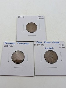 Lincoln Cent Variety Trio 1909-S 1952-DD 1944-DS FS-512