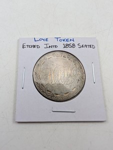 Antique 1858 Seated Liberty Half Dollar Love Token Etched