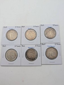 5 Franc Silver Coin Run 1960-1965 (Lot of 6)n
