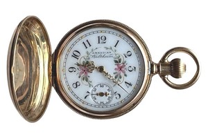 Rare Antique 1896 Ladies' Waltham 14K Gold Engraved Hunter's Case (7 Jewels, 6-size, Model 1890) "Seaside" Pocket Watch (1.3 Ounces Total Weight)