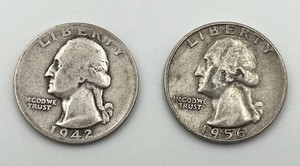 1942-D and 1956-D Washington Quarters (90% Silver)