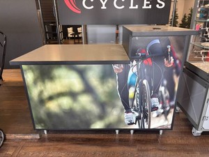 Retail Checkout Counter With Removable Vinyl Graphic