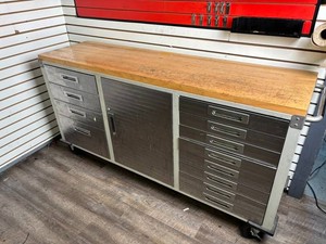 Industrial Metal Workbench Cabinet With Wood Top
