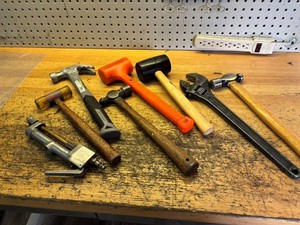 Mixed Lot of Hand Tools With Hammers, Mallets, Wrench & Air Chisel