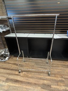 Rolling Chrome Garment Rack With Shelf