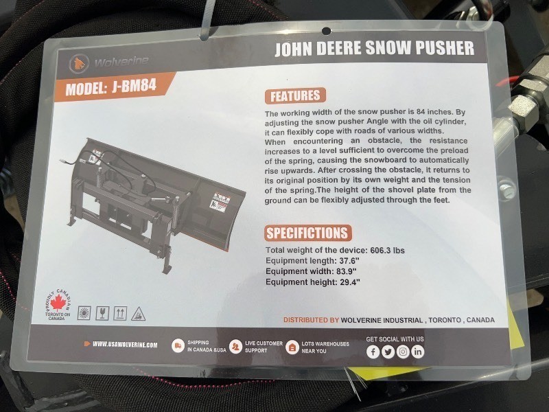Wolverine Compact Tractor Snow Pusher (J-BM84)
