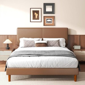 $180 Queen Upholstered Platform Bed, Brown