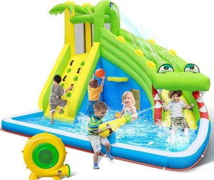 $280 TOAOB Inflatable Water Slide 5 in 1 Crocodile Bounce House Water Park for Kids - Climbing Wall Splash Pool Water Cannon Basketball Rim - 480W Blower - for Indoor Outdoor Backyard Birthday Party