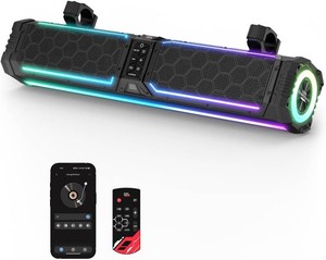 $324 KEMIMOTO Midnight 70 Gen2 28-inch 8 Speaker UTV Sound Bar Aluminum | IP66 Water Resistant Compatible with Polaris RZR Can-Am Golf Cart Sound Bar Speaker System with RGB, SxS Soundbar
