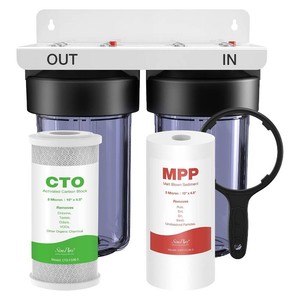 $123 SimPure Whole House Water Filter System, 2 Stages Clear 10 x 4.5 Home Water Pre-Filtration with Carbon and Sediment Filters, Reduce Odor, Chlorine, Taste, Iron, 1 NPT Brass Port, BPA Free