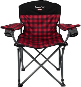 SUNNYFEEL Oversized Folding Camping Chair 800 LBS Heavy Duty for Big Tall People Red Padded Portable Collapsible Chairs with Armrest Cup Holder & Pocket for Outdoor Travel Picnic Camp Sports