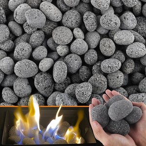 CJGQ 45 Lb Lava Rocks for Fire Pit,2-3 Natural Pebbles Tumbled Lava Rock,Round Fire Pit Rocks for Portable Fireplaces Propane Gas Fish Tank Landscaping Garden Decoration